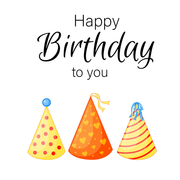白色背景上印有“祝你生日快乐”字样的节日帽。庆祝活动。五彩缤纷的。向量。图片下载
