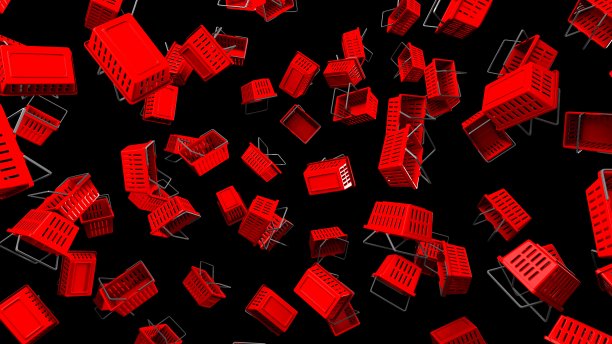 黑色背景上的红色购物篮图片下载