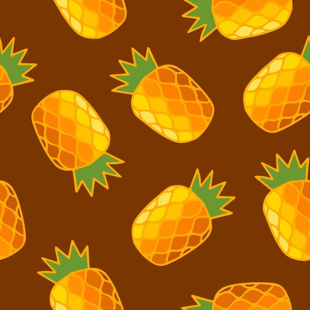 无缝图案与彩色菠萝水果与叶片在明亮的背景。现代设计。印刷织物，包装纸，壁纸，封面，夏装。创造性的矢量图图片下载