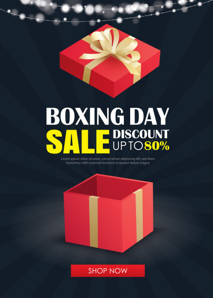 节礼日促销用红色礼盒广告海报模板。用于传单，横幅，圣诞节季节性优惠，折扣。图片下载
