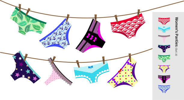 不同类型的女人内裤。棉花和蕾丝女性内衣的集合。组1图片下载