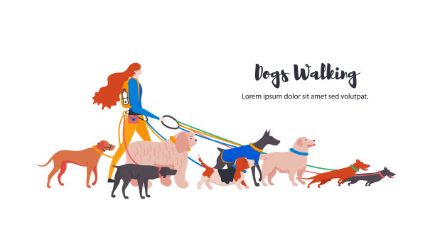 设置卡通风格的图标狗与私人遛狗。图片下载