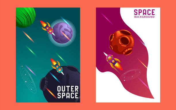 一组空间横幅。矢量插图。封面设计。火箭太空旅行的概念。星系游戏设计。矢量图图片下载