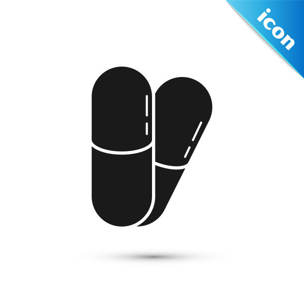 黑狗和药丸图标孤立在白色背景。给动物用的处方药。矢量图图片下载