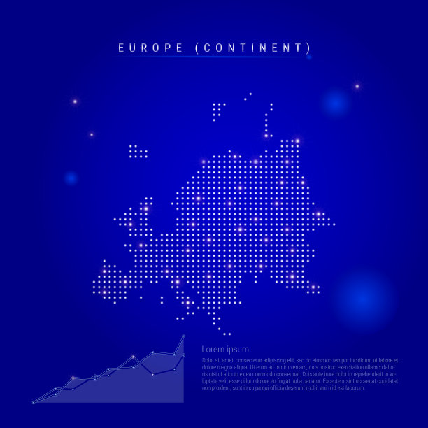 欧洲大陆的发光点照亮地图。深蓝色的空间背景。矢量图图片下载