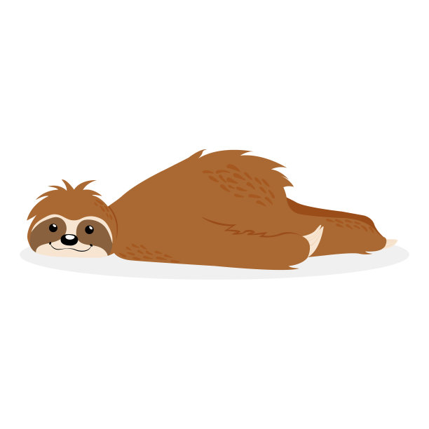 可爱的慵懒微笑熊躺下。手绘矢量插图的小树懒。静止的树懒卡通插图。放松的概念图片下载