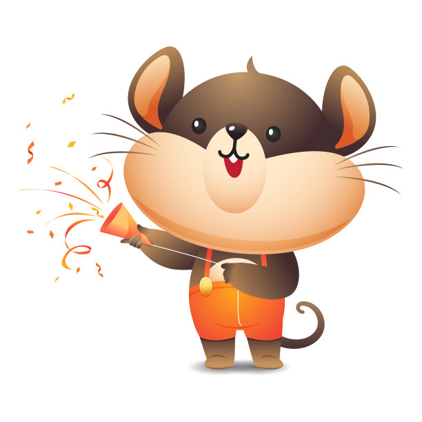 快乐可爱的老鼠角色与派对popper图片下载