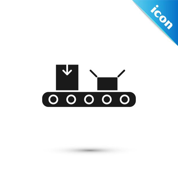 黑色传送带与纸盒图标隔离在白色背景。矢量图图片下载