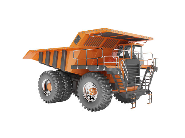 工程机械橙色矿用卡车孤立的3D渲染在白色背景上没有阴影图片下载