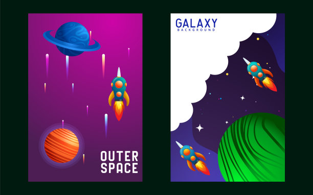 旗帜模板集。宇宙。太空旅行。设计。矢量图图片下载