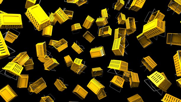 黑色背景上的黄色购物篮图片下载