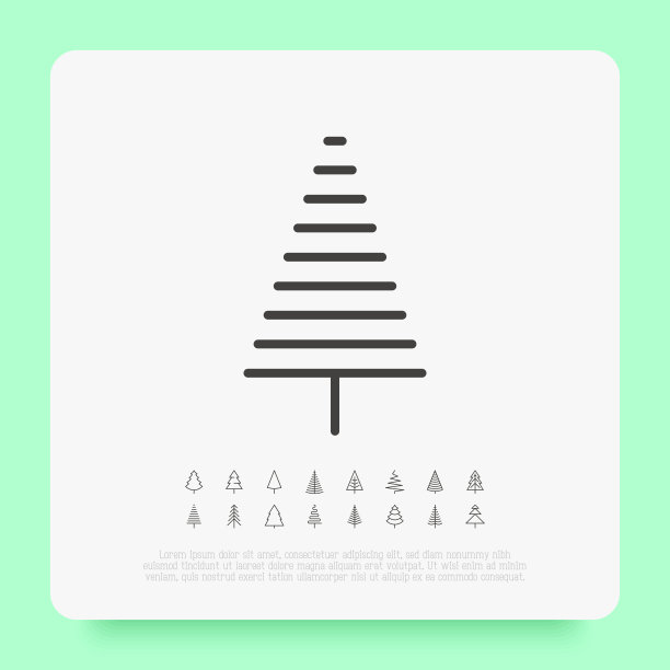 不同形状的圣诞树。极简的简单细线图标。矢量插图贺卡，圣诞节和新年装饰。图片下载