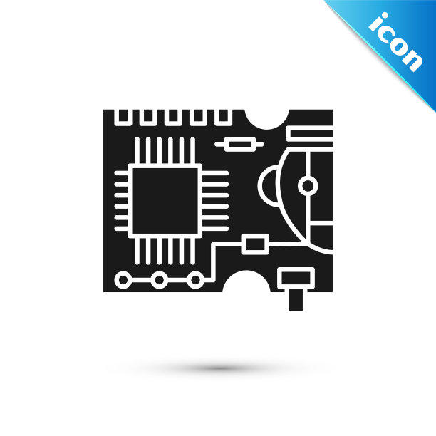 黑色印刷电路板PCB图标隔离在白色背景上。矢量图图片下载