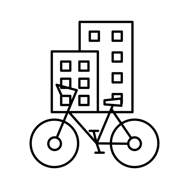 这种城市类型的自行车停在城市街道上，附近没有跳伞的建筑。可编辑的轮廓描边线性图标。细矢量黑色等高线图片下载