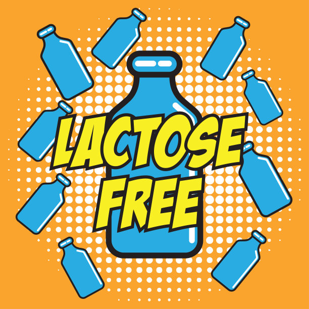 无乳糖过敏原成分的乳制品在波普艺术风格的图标。向量股票插图图片下载