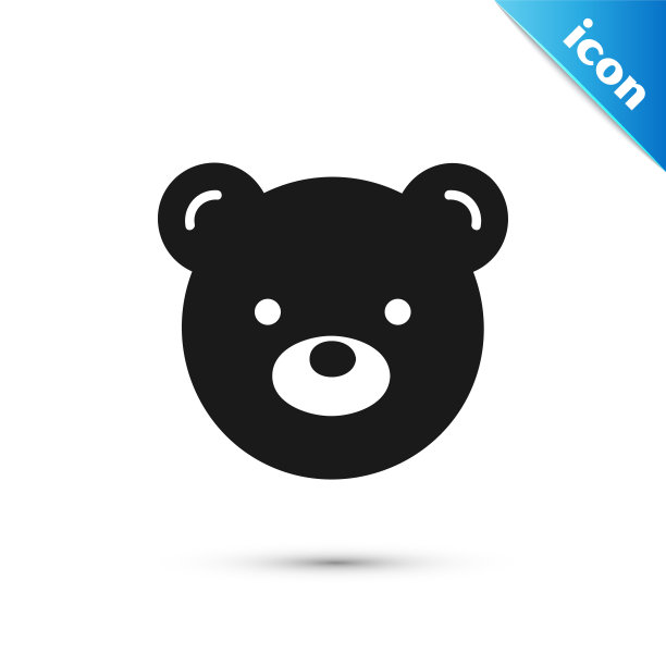 黑色泰迪熊毛绒玩具图标孤立在白色背景。矢量图图片下载