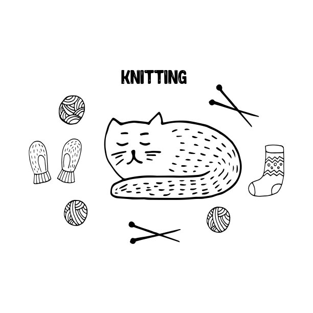 可爱的涂鸦设置与scandi猫，手套，羊毛，针织和袜子。手绘矢量插图。冬季元素的贺卡，海报，贴纸和季节性设计。在白色背景上隔离图片下载