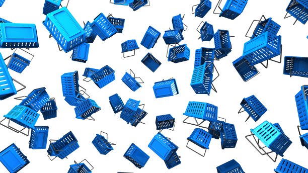 白色背景上的蓝色购物篮图片下载