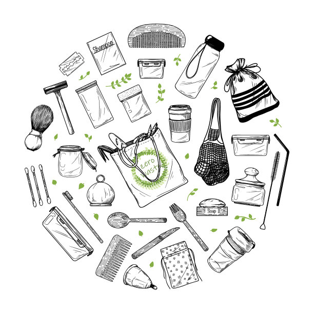 大量不同的环境项目。“零浪费”。矢量图图片下载