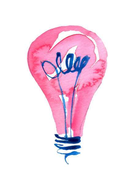 水彩灯泡。手绘概念插图孤立在一个白色的背景。图片下载
