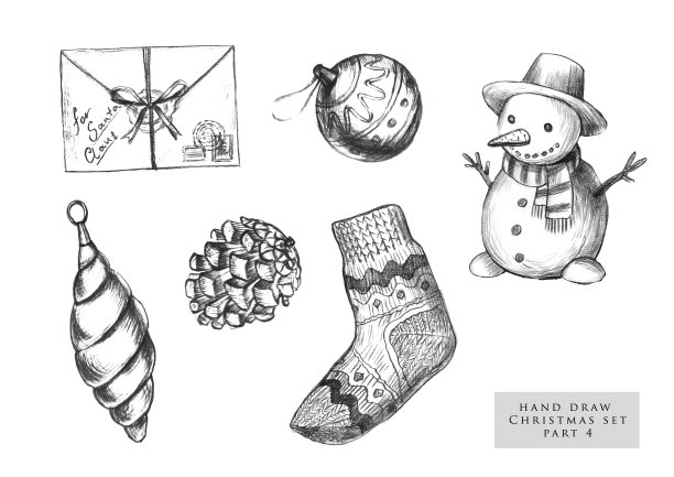 圣诞手绘黑白插画图片下载