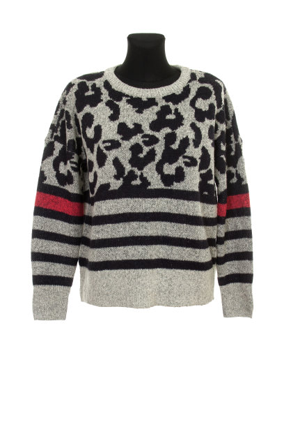 灰色针织毛衣与条纹和动物印花图片下载