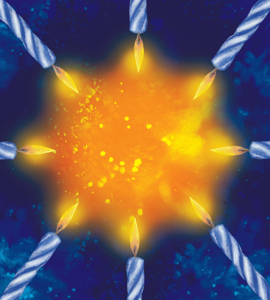 深色背景上的8支哈努卡节蜡烛水彩插画图片下载