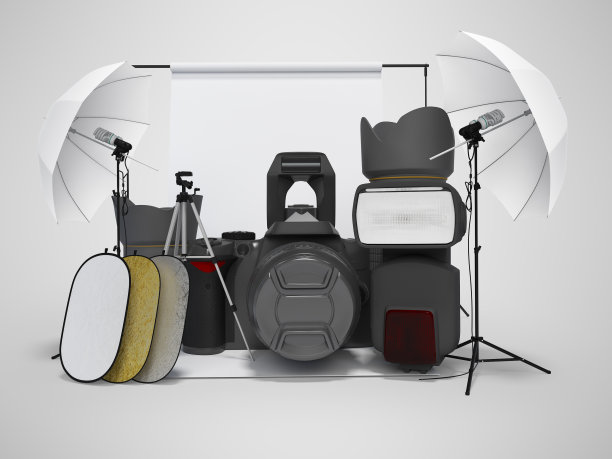 概念设备上的照片工作室3d渲染灰色背景与阴影图片下载
