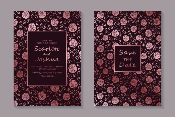 一套豪华花卉婚礼邀请设计或贺卡模板。图片下载