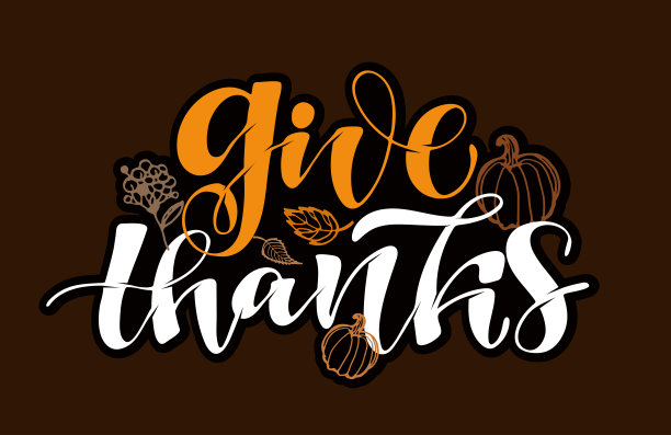 表达感谢-感恩节快乐-手绘字母标签艺术。模板设计横幅概念图片下载