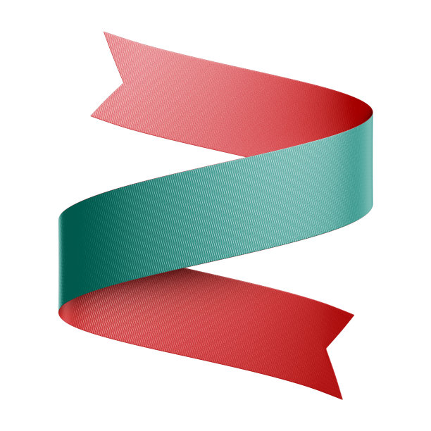 3d渲染双面红绿丝带孤立在白色背景，设计元素，节日剪辑艺术图片下载