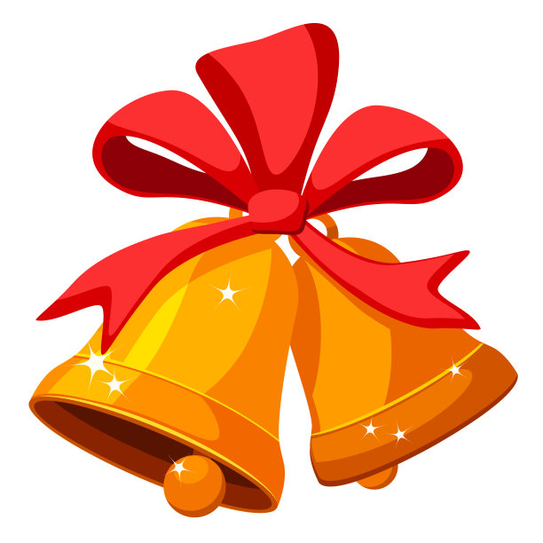 白色的铃铛上系着红色的蝴蝶结。图片下载