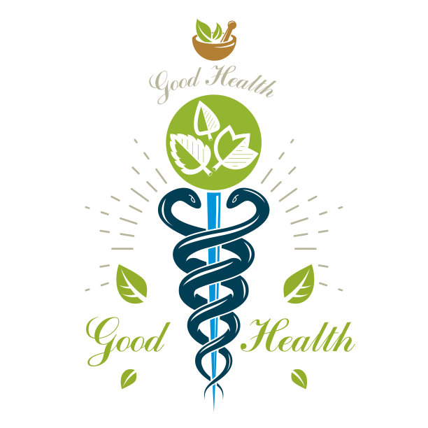 埃斯库勒皮亚斯矢量抽象标志、克丢修斯符号组成，用于医疗用研钵和杵。图片下载