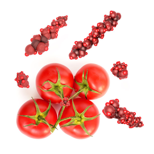 番茄和番茄红素蒙太奇-照片与3d渲染插图图片下载