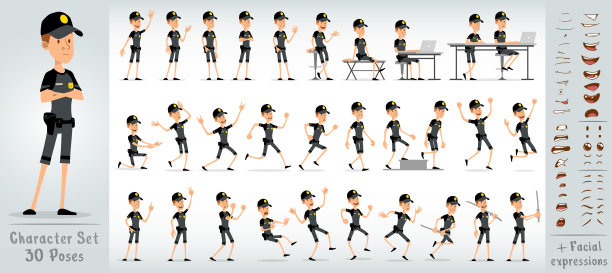 卡通扁警察男孩人物大矢量集图片下载