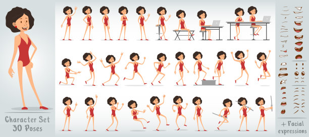 卡通平滩女孩性格大向量集图片下载