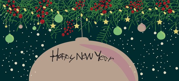 圣诞快乐，新年快乐。摘冬青红浆果和树枝。圣诞玩具与复制空间为您的文本。时尚复古的风格。矢量图图片下载