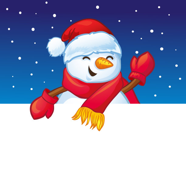 圣诞矢量人物雪人与白色的空白在雪蓝色的背景。图片下载