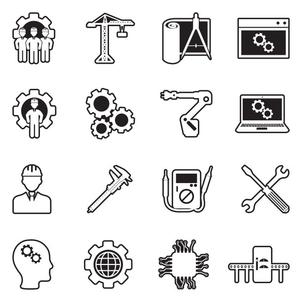 工程和制造图标。线条与填充设计。矢量插图。图片下载