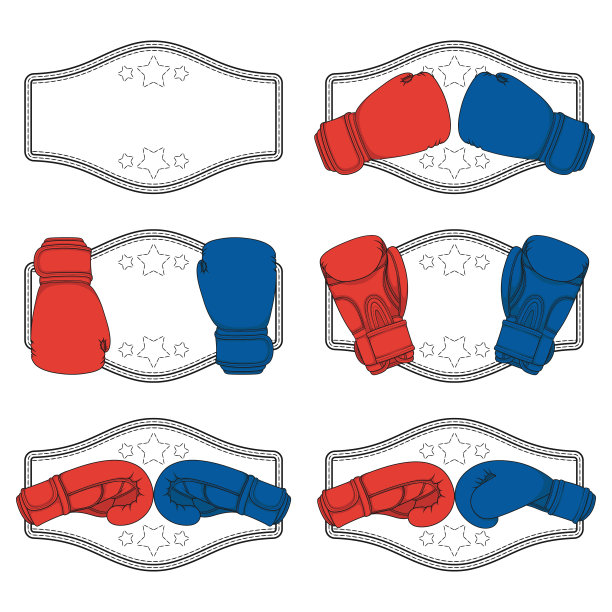 一套彩色插图与红色和蓝色拳击手套和获胜者的腰带。孤立的矢量对象。图片下载