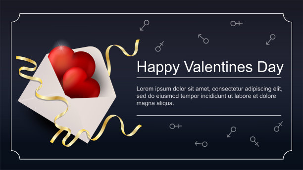 情人节问候横幅与空间为明信片设计装饰邮件信封与红心顶视图图片下载