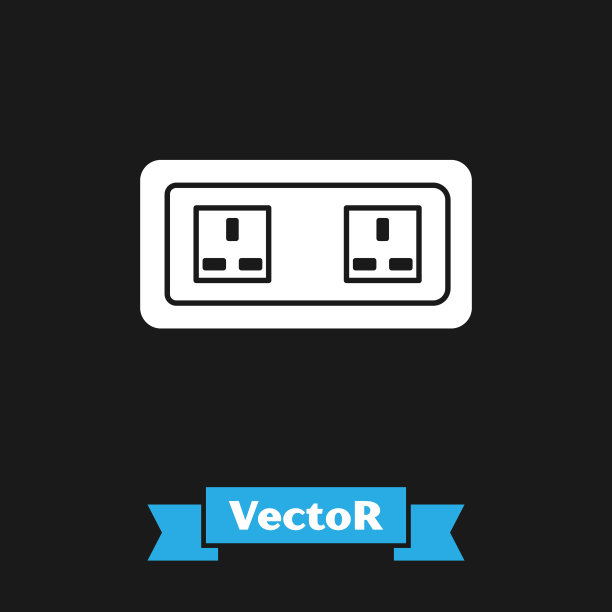 白色电源插座图标孤立在黑色背景上。电源插座。玫瑰的象征。矢量图图片下载
