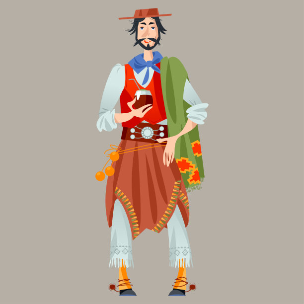 加乌乔(阿根廷牛仔)和巴拉圭茶(南美传统的富含咖啡因的饮料)和葫芦。图片下载