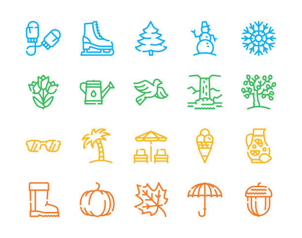 年季节项目颜色线性图标设置图片下载