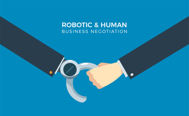 人类和机器人之间的业务握手图片下载