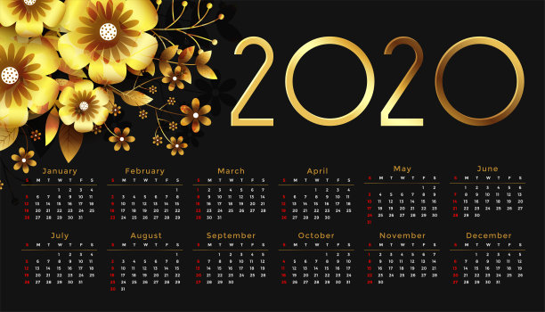美丽2020金花新年挂历设计素材图片