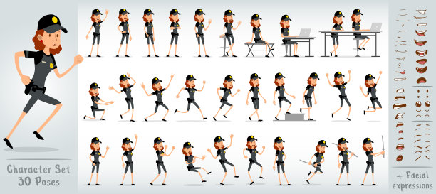 卡通扁警女人物大矢量集图片下载