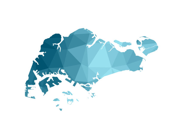 矢量孤立插图图标简化蓝色剪影新加坡地图。多边形几何样式，三角形形状。白色背景图片下载