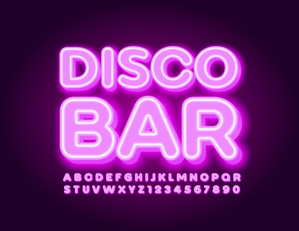 矢量明亮的旗帜迪斯科酒吧。霓虹字母和数字图片下载