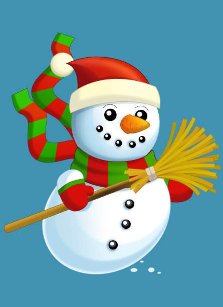 快乐的卡通雪人-微笑和观看-孤立的背景图片下载